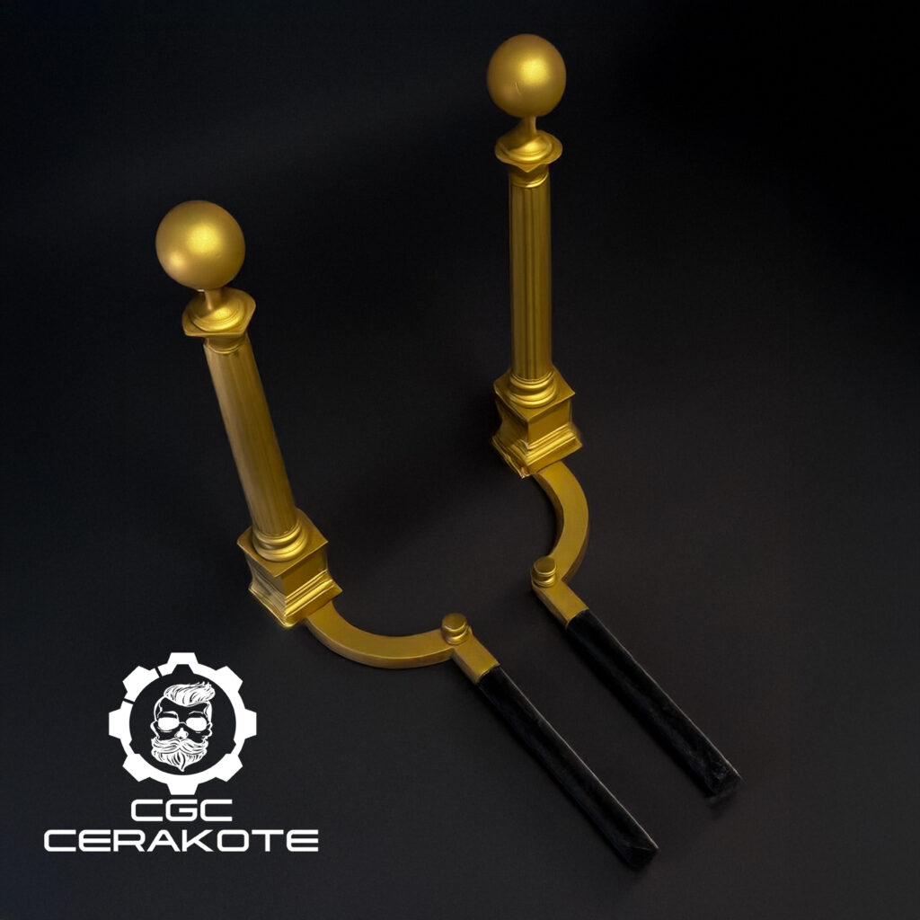 Gold Cerakoted Fireplace Wood Stand Cerkote 1