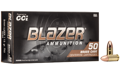 Blazer Ammunition, Blazer Brass, 9mm, 115 Grain, Full Metal Jacket, 50 Round Box