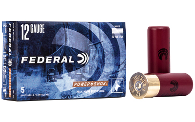 Federal, PowerShok, 12 Gauge, 2.75″, 00 Buck, Max Dram, Buckshot, 9 Pellets, 5 Round Box